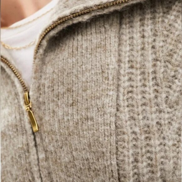 Abercrombie & Fitch Sweater Women Medium Quarter Half Zip Brown Tan Chunky Knit - Picture 3 of 13